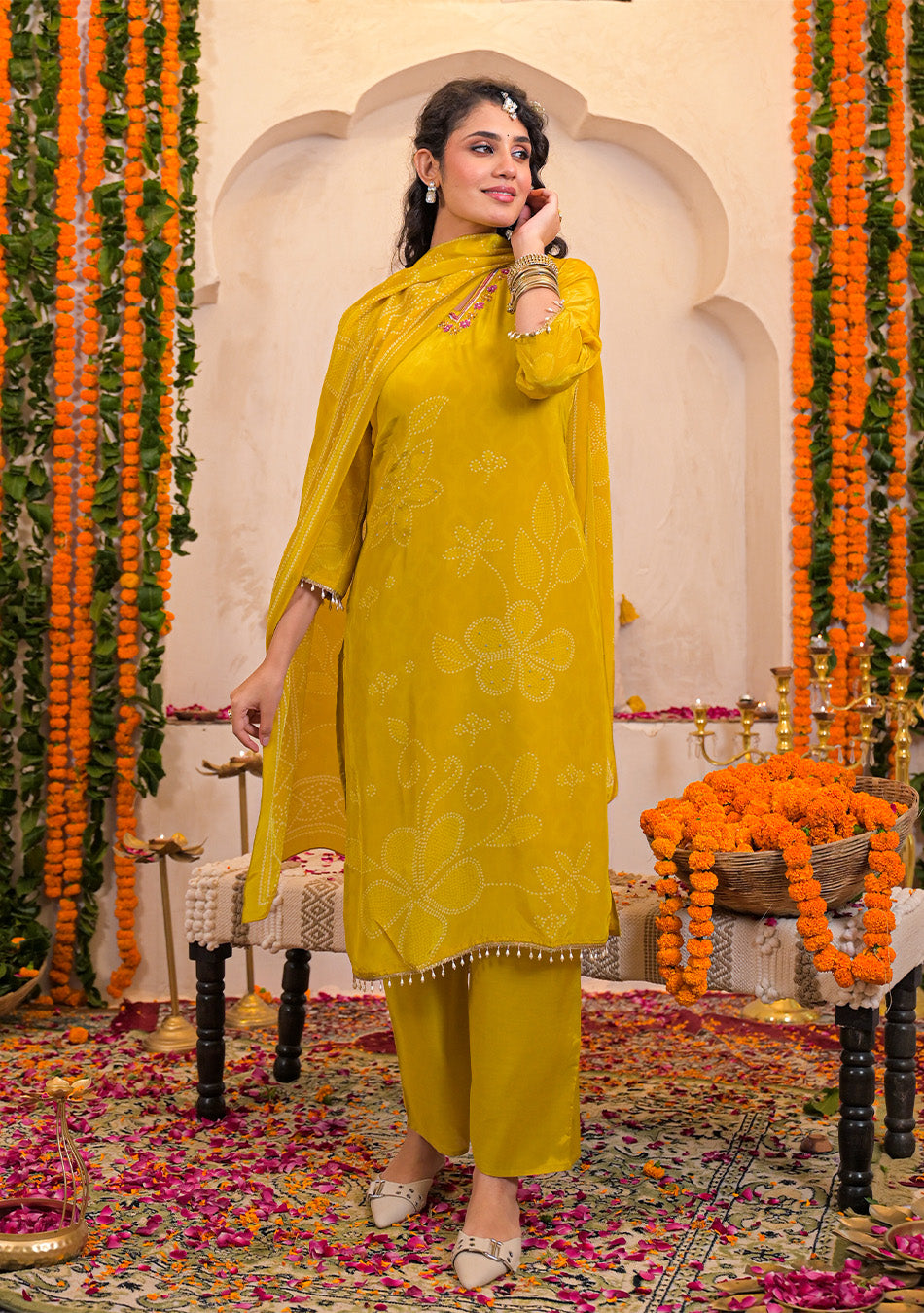 Ammanya Mustard Glow Crepe Suit Set