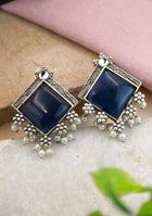 Navy Square Studs Earrings