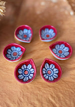 Crimson Floral Diyas Set of 6