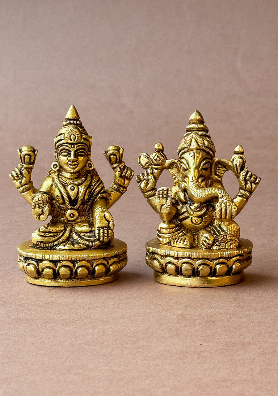 Antique Brass Laxmi Ganesh Murti Set