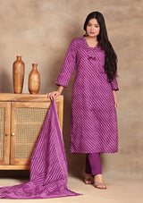 Purple Lehriya Suit Set