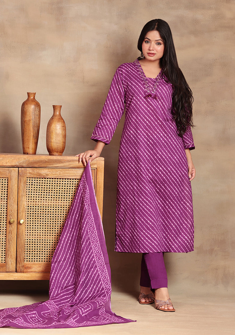 Purple Lehriya Suit Set