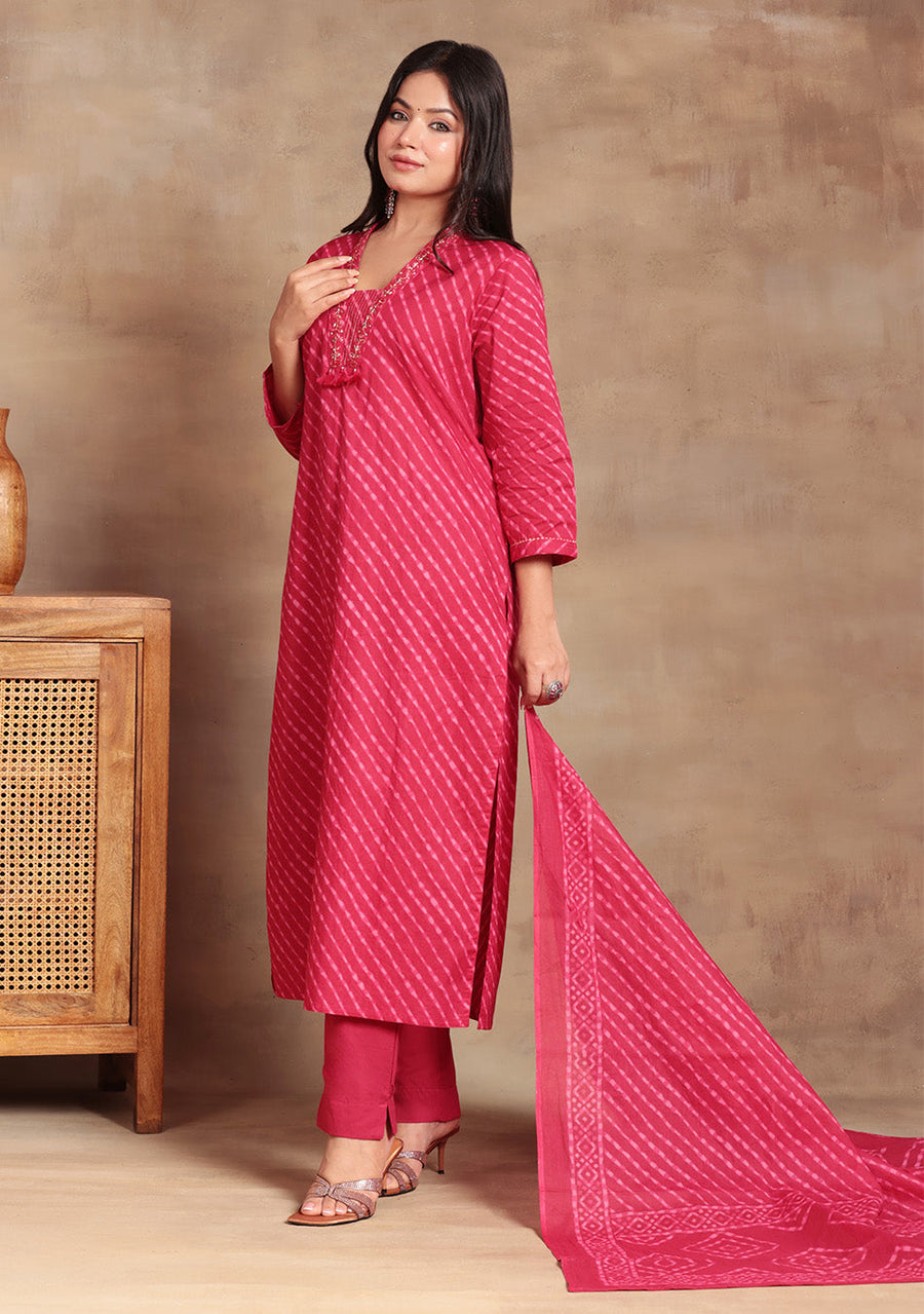 Red Lehriya Suit Set