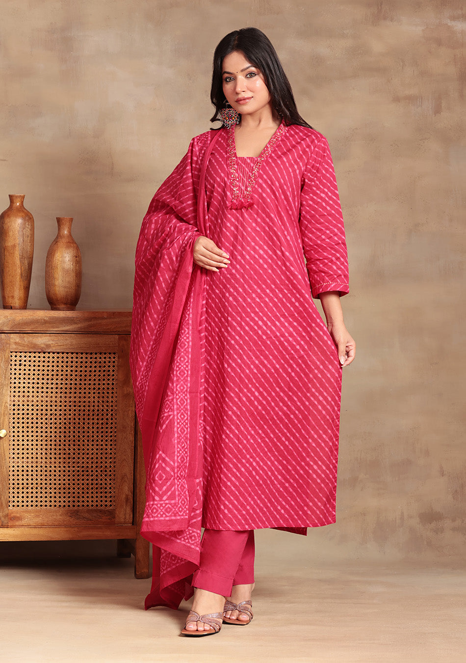 Red Lehriya Suit Set