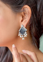 Navy Square Studs Earrings