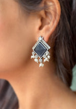 Navy Square Studs Earrings