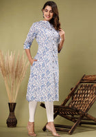 Hand block White Blue Floral Print Kurta