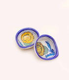 Blue Pottery Traditional Yellow Flower Design Diya - Set of 6