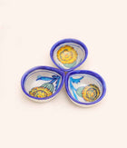 Blue Pottery Traditional Yellow Flower Design Diya - Set of 6