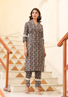 Cocoa Brown Dabu Print Suit Set