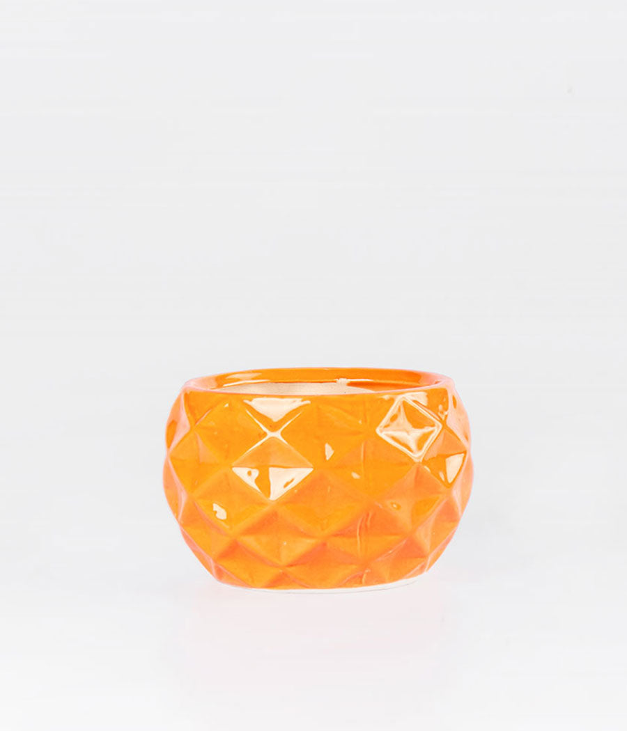 Diamond Cut Round Planter - Orange