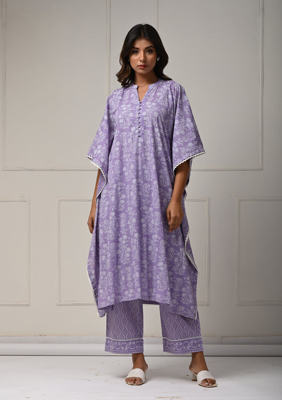 Khadi Print Lilac Kaftan Co-ord Set