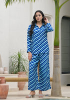 Blue Stripes Shirt With Trousers Co-Ords