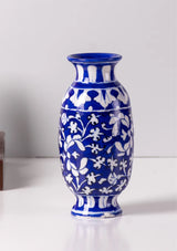 White Floral Pattern Oblong Shape Flower Vase