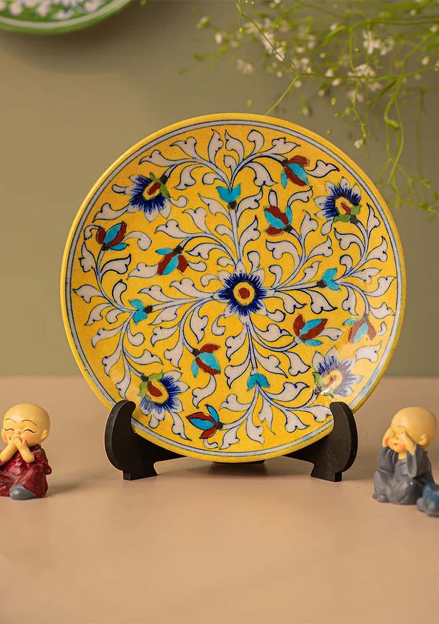 Beautiful Blue Flowers Handmade Blue Pottery Decorative Platter
