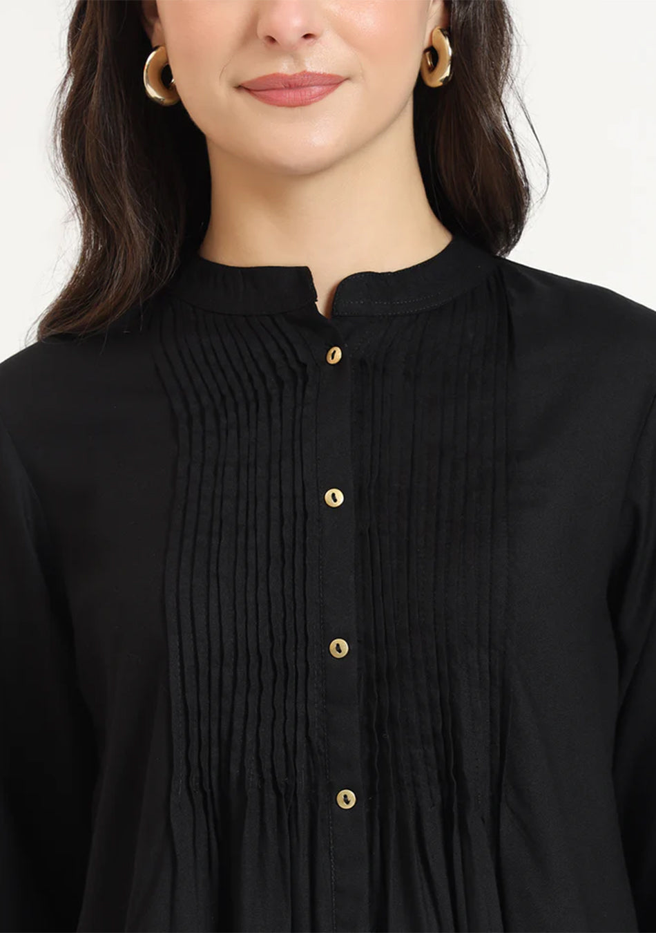 Black Solid  Pintex Rayon Top