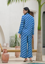 Blue Stripes Shirt With Trousers Co-Ords