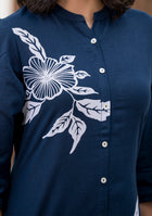 Navy Blue Floral Pattern Kurta pant Set