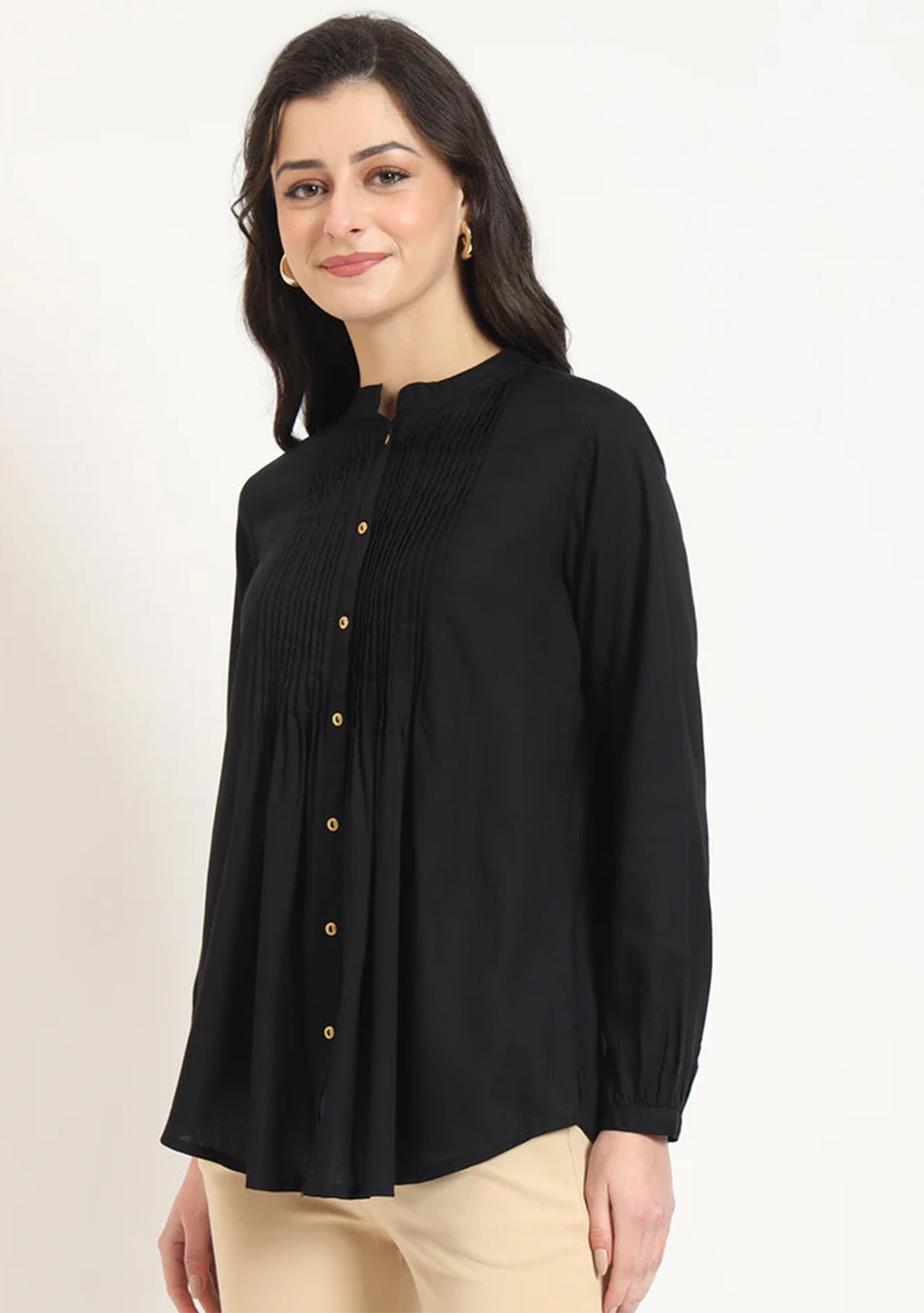 Black Solid  Pintex Rayon Top