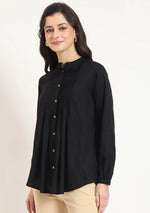 Black Solid  Pintex Rayon Top