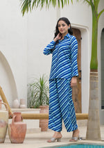 Blue Stripes Shirt With Trousers Co-Ords