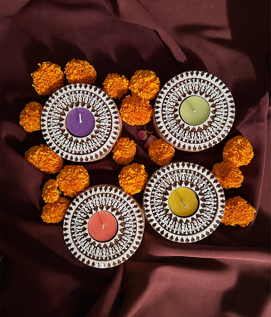 Wooden Devotion handcrafted Diya (Set of 4 Diyas)