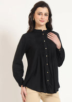 Black Solid  Pintex Rayon Top