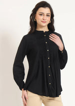 Black Solid  Pintex Rayon Top