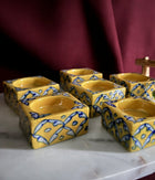 Blue Pottery Square Diyas - Set of 6