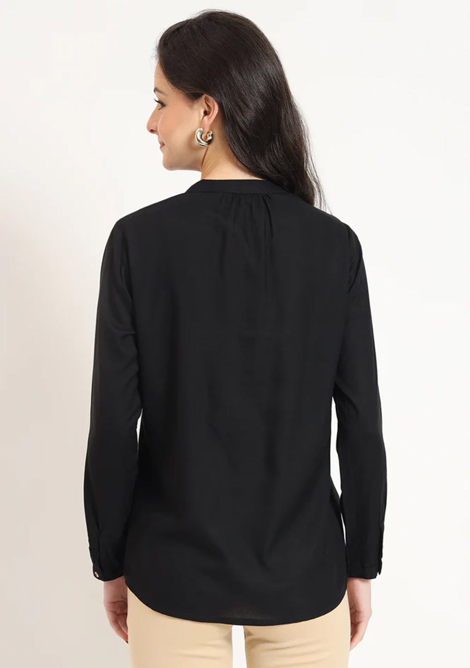 Black Solid  Pintex Rayon Top