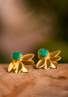 Emerald Leaf Silver-Gold Plated Earrings