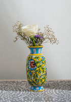 Blue Pottery Yellow Floral Vase