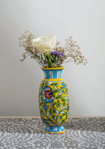 Blue Pottery Yellow Floral Vase