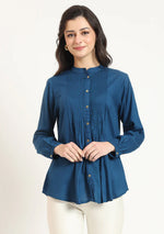 Aqua Blue Solid Pintex Top