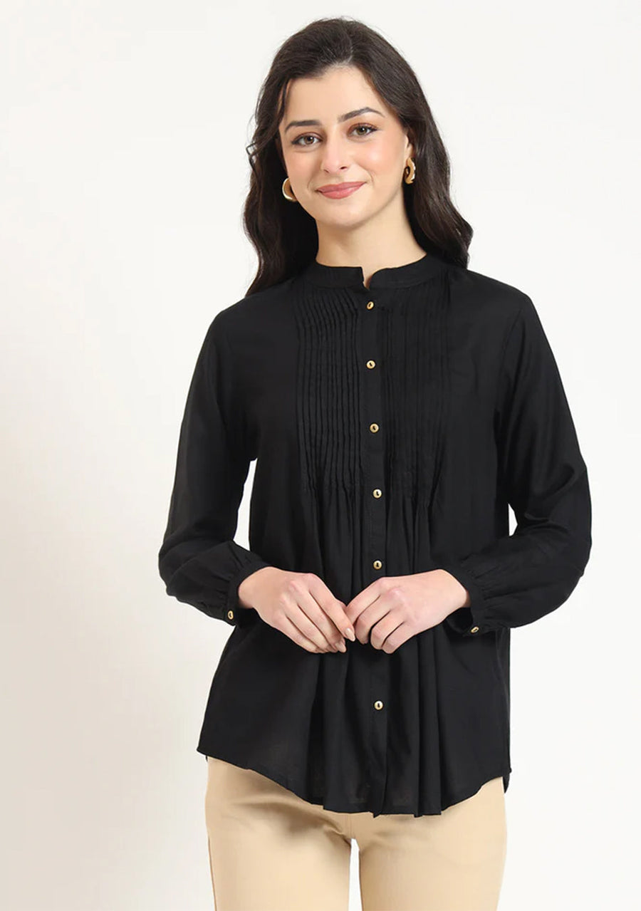 Black Solid  Pintex Rayon Top