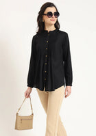 Black Solid  Pintex Rayon Top