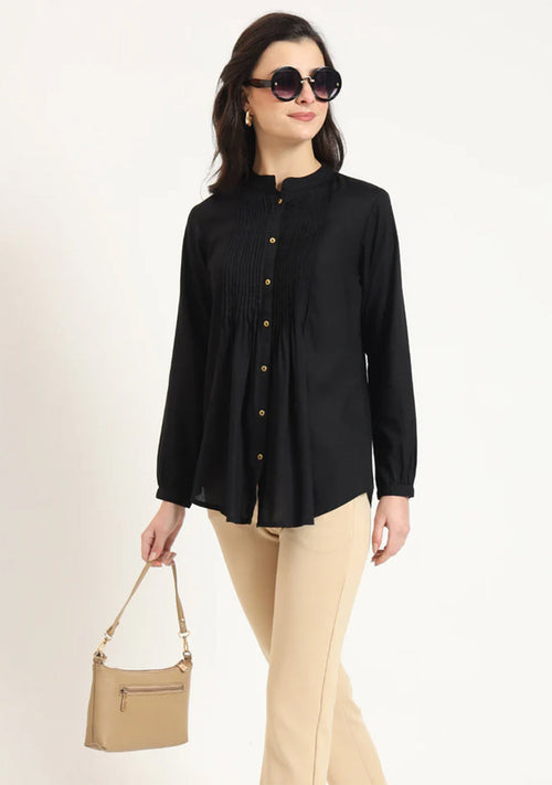 Black Solid  Pintex Rayon Top