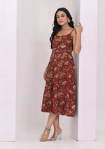 Crimson Red Shoulder Straps Floral Dress