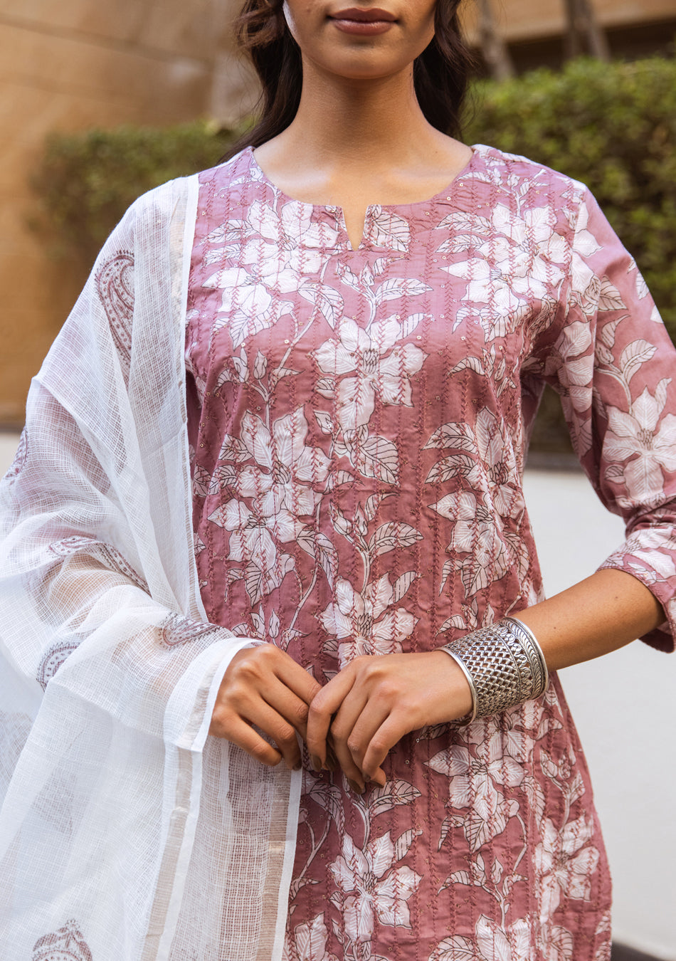 Ammanya Plum Aura Suit Set with Kota Dupatta