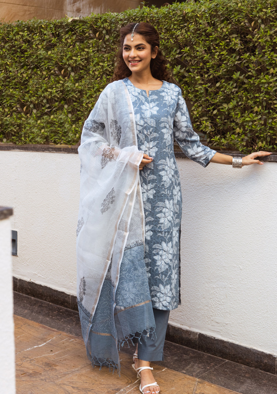 Ammanya SMOKEY TEAL SUIT SET WITH KOTA DUPATTA