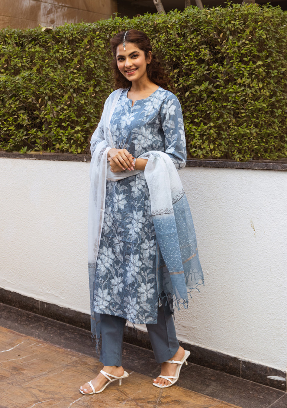 Ammanya SMOKEY TEAL SUIT SET WITH KOTA DUPATTA