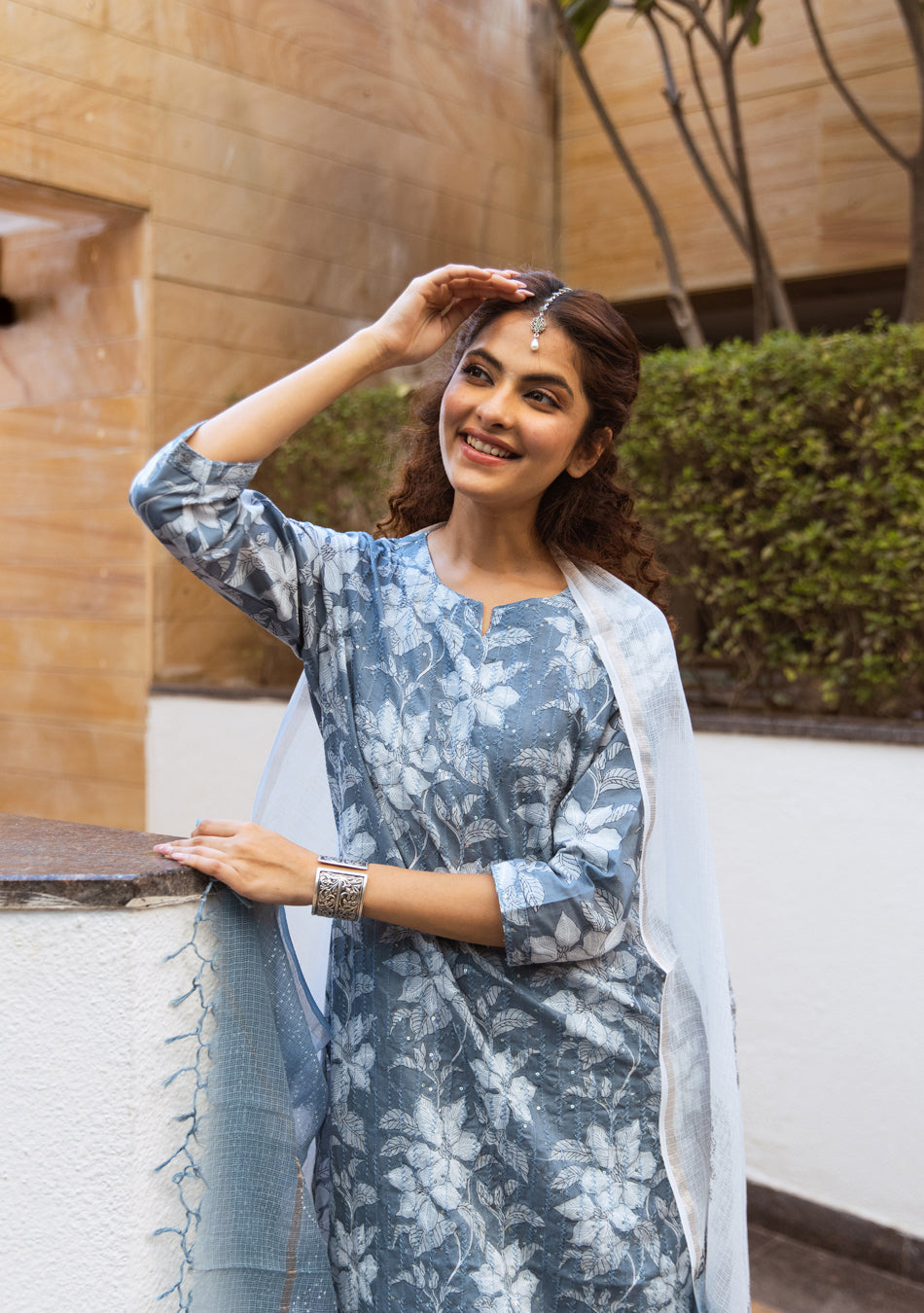 Ammanya SMOKEY TEAL SUIT SET WITH KOTA DUPATTA
