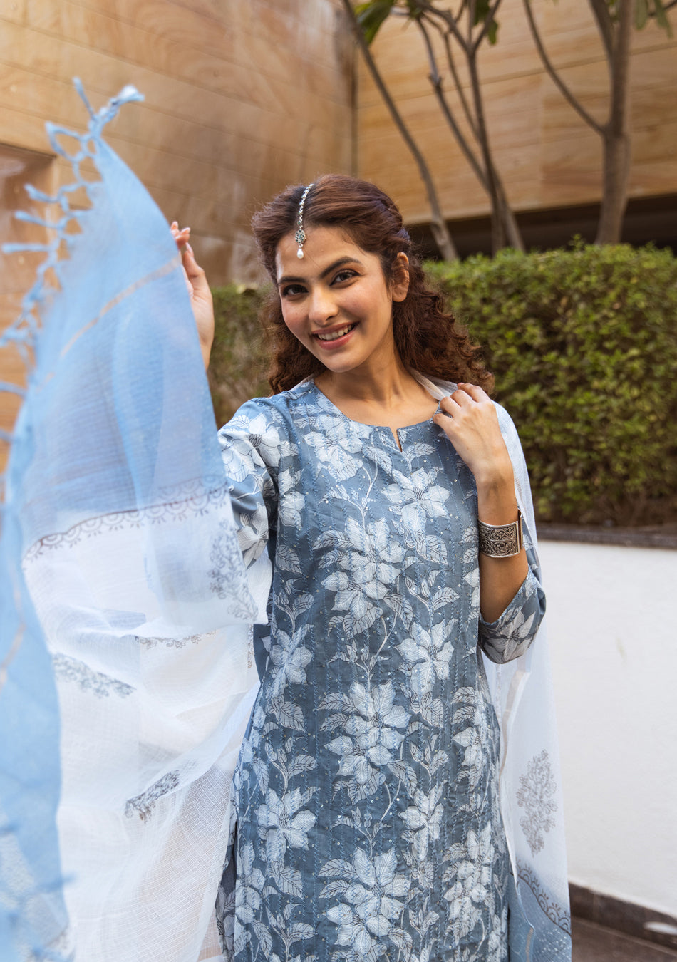 Ammanya SMOKEY TEAL SUIT SET WITH KOTA DUPATTA