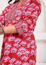 Crimson Bloom Hand Block Print Suit with Dupatta