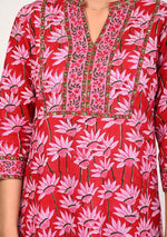 Crimson Bloom Hand Block Print Suit with Dupatta