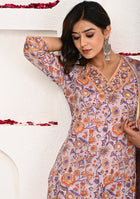 Lilac Blossom Hand Block Printed Suit with Dupatta