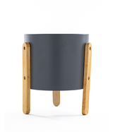 Grey Pot with Wooden Stand