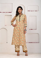 Sunlit Blossom Hand Block Print Suit Set with Chanderi Dupatta