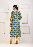 Emerald Peacock Hand Block Suit Set with Dupatta