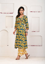 Emerald Peacock Hand Block Suit Set with Dupatta